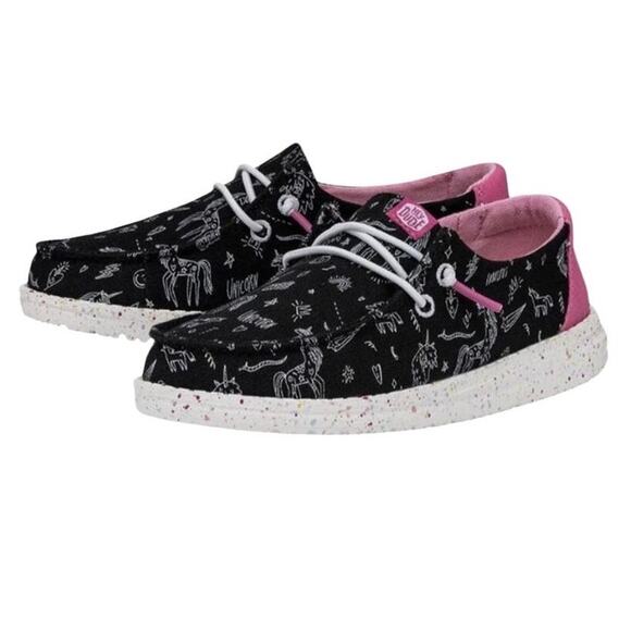 HEY DUDE Wendy Youth Girl Unicorn Black Shoes Y4 Kidcore Vacation Travel NWT - Picture 3 of 13